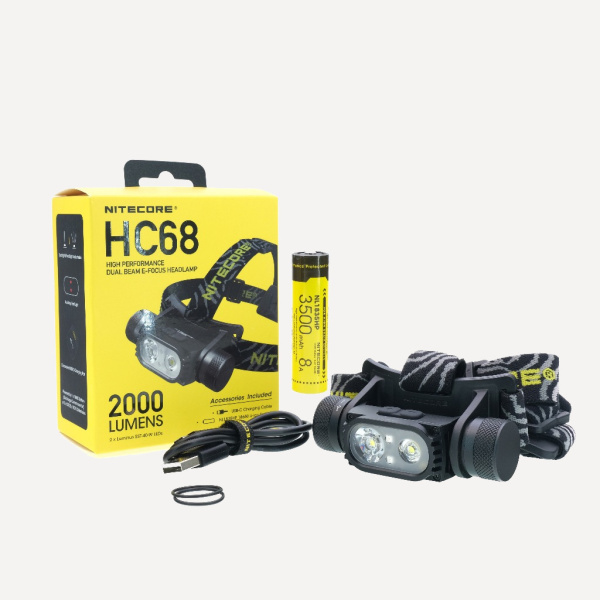 Фонарь налобный NITECORE HC68 2*Luminus SST-40-W (2000 Люмен / 200м, 3500мАч)
